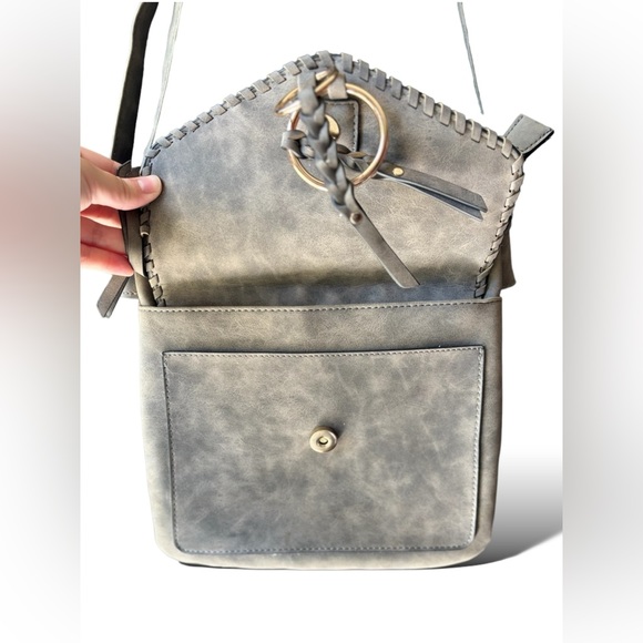 SOLD- VR NYC Braided O-Ring Messenger Crossbody Bag - Light Gray - Picture 4 of 16
